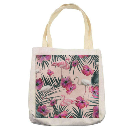 Flamingo Hibiscus Jungle Siesta #2 #tropical #decor #art - printed tote bag by Anita Bella Jantz