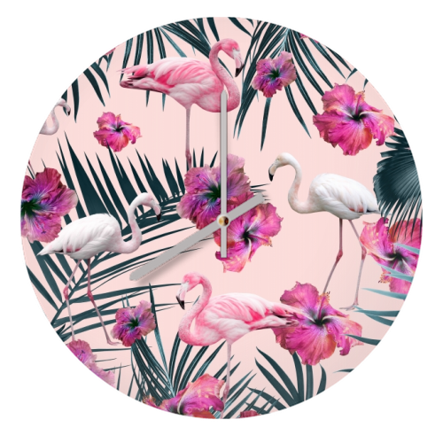 Flamingo Hibiscus Jungle Siesta #2 #tropical #decor #art - quirky wall clock by Anita Bella Jantz