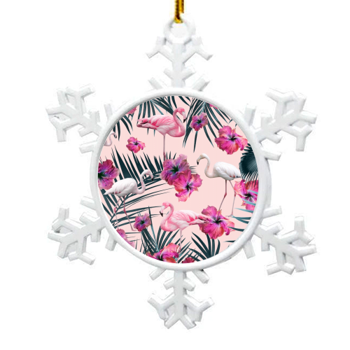 Flamingo Hibiscus Jungle Siesta #2 #tropical #decor #art - snowflake decoration by Anita Bella Jantz