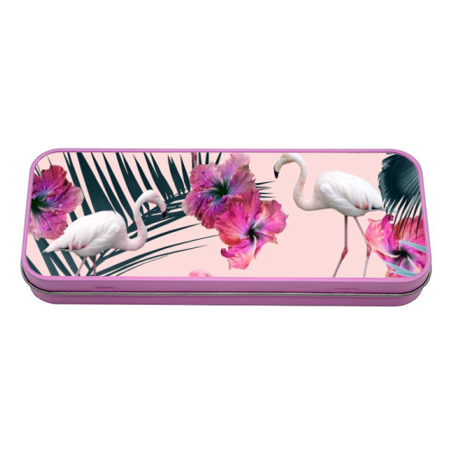 Flamingo Hibiscus Jungle Siesta #2 #tropical #decor #art - tin pencil case by Anita Bella Jantz