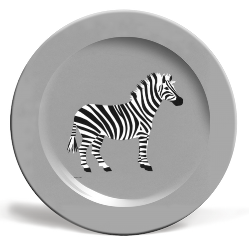 Zebra Monochrome - ceramic dinner plate by Jessie Carr