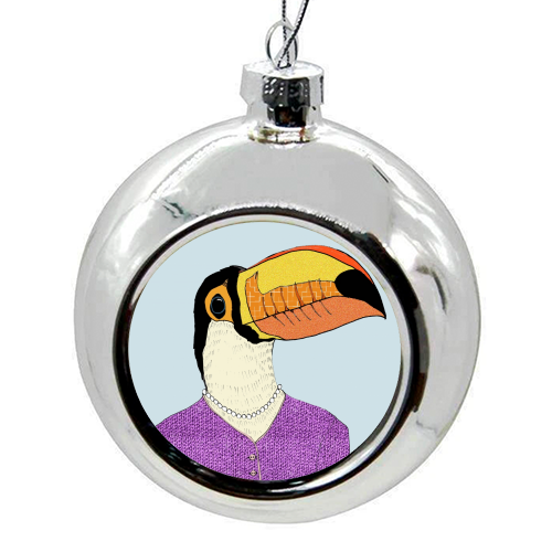 Lady Toucan - colourful christmas bauble by Casey Rogers