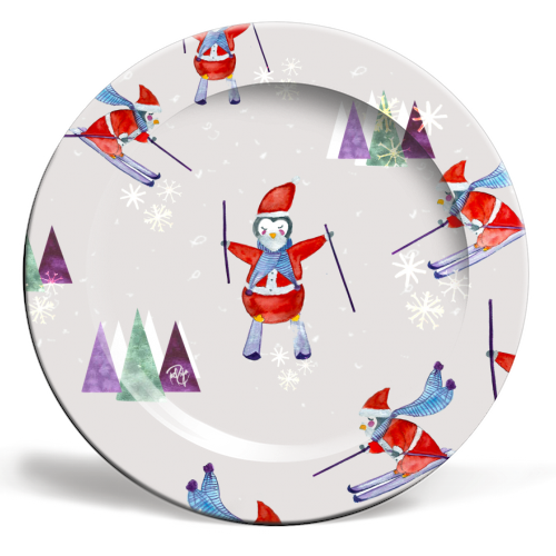 Snow Penguins  - ceramic dinner plate by Yaz Raja