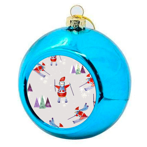 Snow Penguins  - colourful christmas bauble by Yaz Raja
