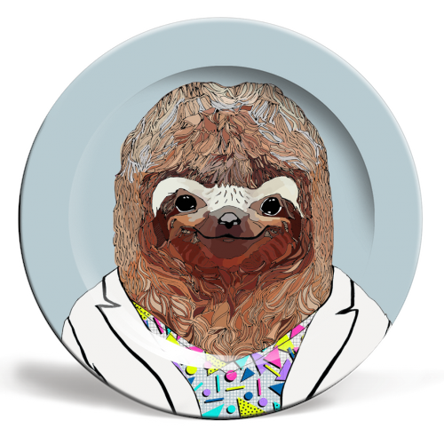 80's Sloth - ceramic dinner plate by Casey Rogers