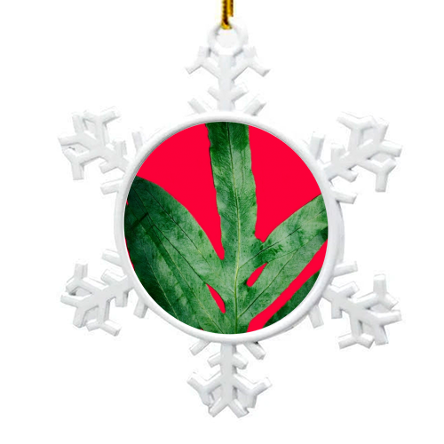 Christmas Fern Dressed in Red - snowflake decoration by Alicia Noelle Jones