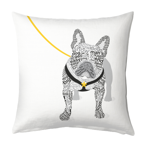 Typographic French Bulldog - designed cushion by Dominique Vari
