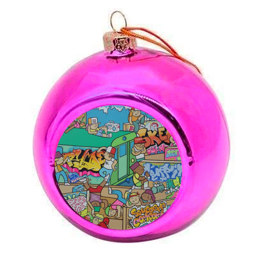 The South Bronx Funktronix Bomb Squad 1986 - colourful christmas bauble by Darren Baxter