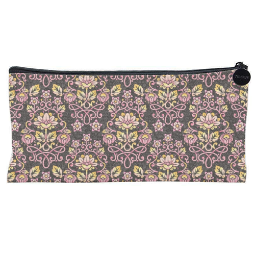 Rose Damask - flat pencil case by Patricia Shea