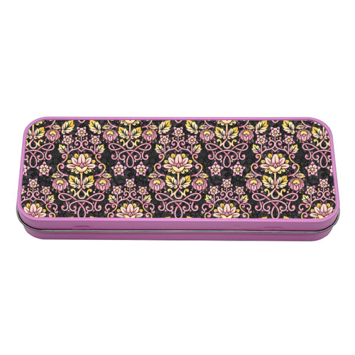 Rose Damask - tin pencil case by Patricia Shea