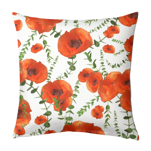 Red Poppies Eucalyptus Dream Pattern #1 #floral #decor #art - designed cushion by Anita Bella Jantz