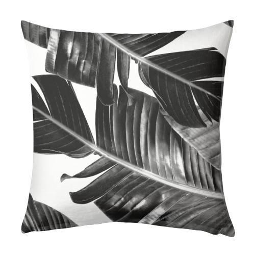 Tropical Black & White Banana Leaves Dream #1 #decor #art - designed cushion by Anita Bella Jantz