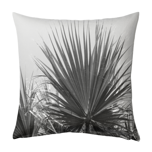 Fan Palm Black & White Vibes #1 #tropical #decor #art - designed cushion by Anita Bella Jantz