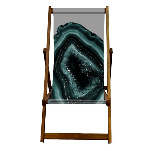 Teal Agate Black Glitter Glam #2 #gem #decor #art - canvas deck chair by Anita Bella Jantz