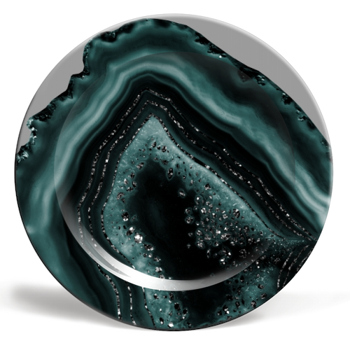 Teal Agate Black Glitter Glam #2 #gem #decor #art - ceramic dinner plate by Anita Bella Jantz