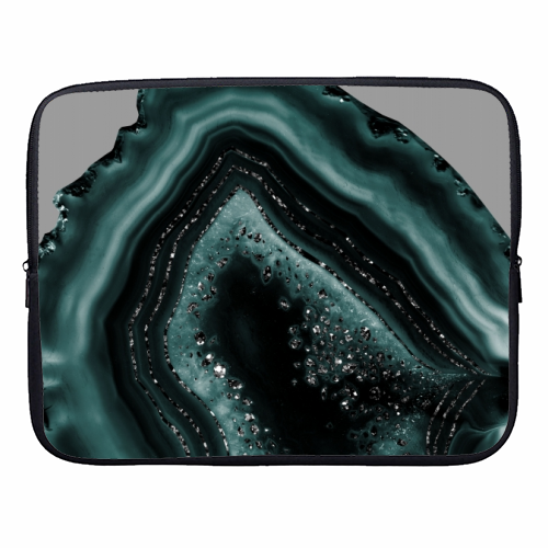Teal Agate Black Glitter Glam #2 #gem #decor #art - designer laptop sleeve by Anita Bella Jantz