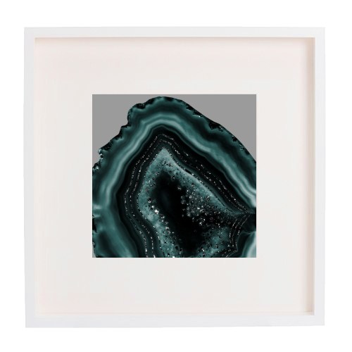 Teal Agate Black Glitter Glam #2 #gem #decor #art - framed poster print by Anita Bella Jantz