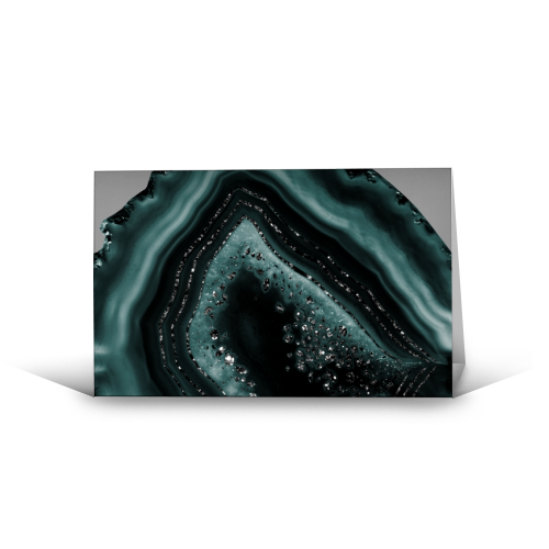 Teal Agate Black Glitter Glam #2 #gem #decor #art - funny greeting card by Anita Bella Jantz