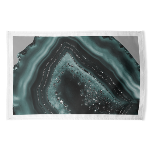 Teal Agate Black Glitter Glam #2 #gem #decor #art - funny tea towel by Anita Bella Jantz
