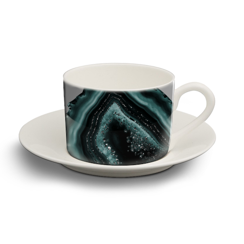Teal Agate Black Glitter Glam #2 #gem #decor #art - personalised cup and saucer by Anita Bella Jantz