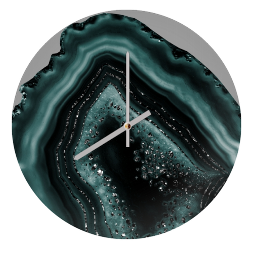 Teal Agate Black Glitter Glam #2 #gem #decor #art - quirky wall clock by Anita Bella Jantz