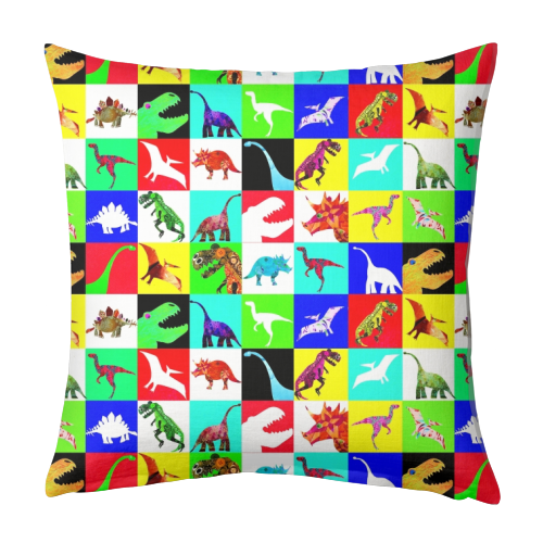 Multi coloured Dinosaurs - designed cushion by Dominic Early