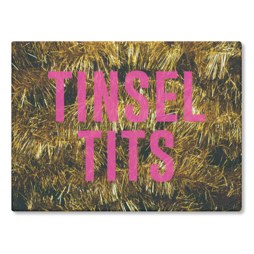 Tinsel Tits - glass chopping board by The 13 Prints