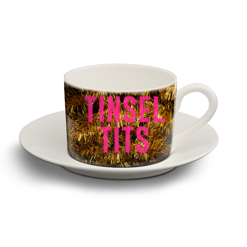 Tinsel Tits - personalised cup and saucer by The 13 Prints