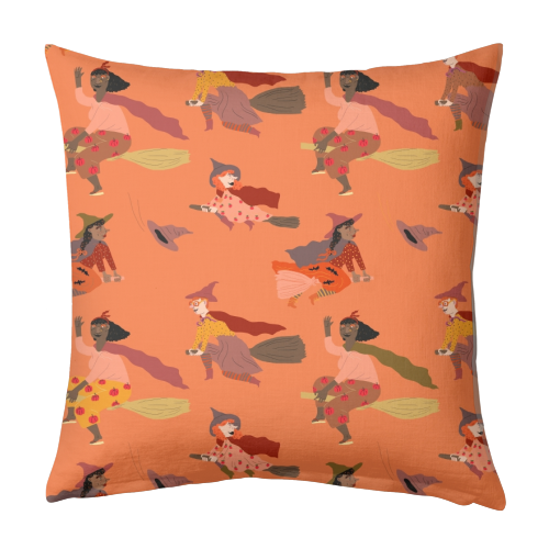 Tiny witches (orange version) - designed cushion by Ezra W. Smith