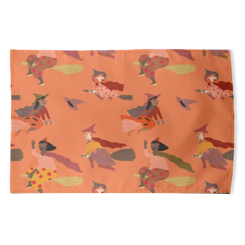 Tiny witches (orange version) - funny tea towel by Ezra W. Smith