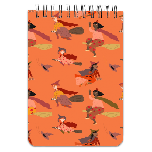 Tiny witches (orange version) - personalised A4, A5, A6 notebook by Ezra W. Smith