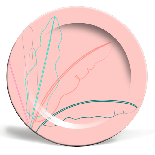 Banana Palm ( coral background ) - ceramic dinner plate by Adam Regester