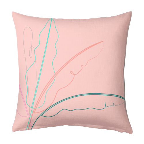 Banana Palm ( coral background ) - designed cushion by Adam Regester