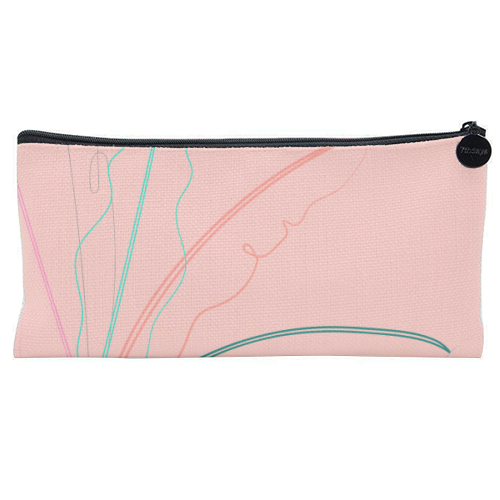 Banana Palm ( coral background ) - flat pencil case by Adam Regester