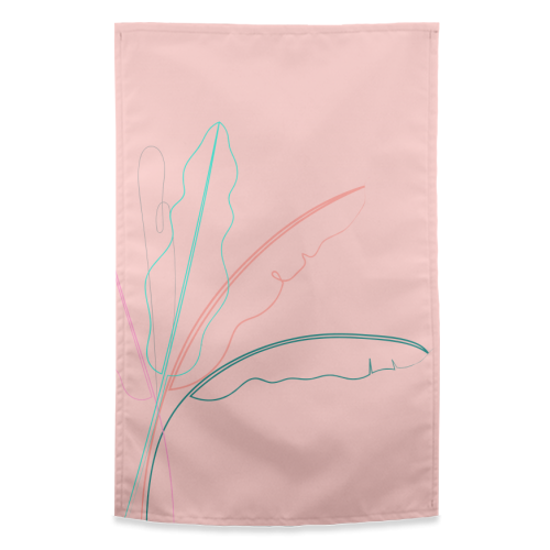 Banana Palm ( coral background ) - funny tea towel by Adam Regester
