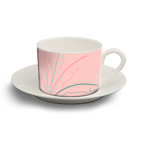Banana Palm ( coral background ) - personalised cup and saucer by Adam Regester