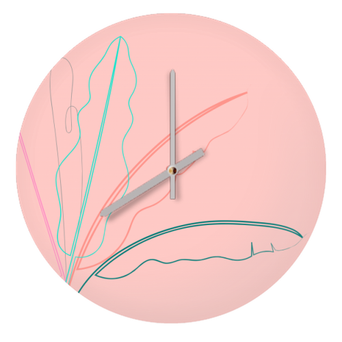 Banana Palm ( coral background ) - quirky wall clock by Adam Regester
