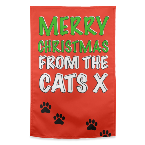 Merry Christmas from the cats - funny tea towel by Adam Regester