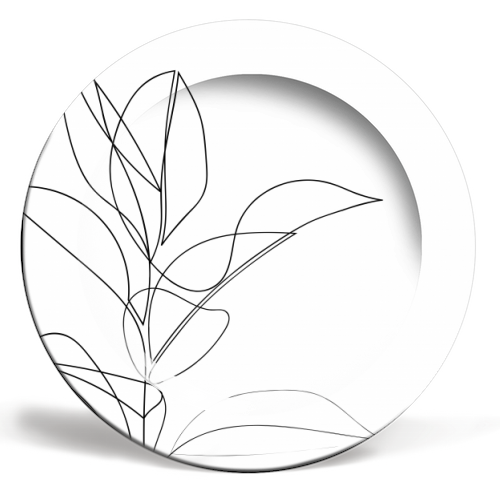 Continuous Line Rubber Plant Drawing - ceramic dinner plate by Adam Regester