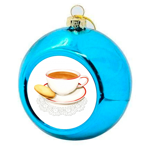 Cup of Tea and a Biccie - colourful christmas bauble by Patricia Shea