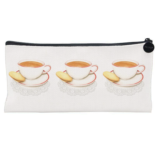 Cup of Tea and a Biccie - flat pencil case by Patricia Shea