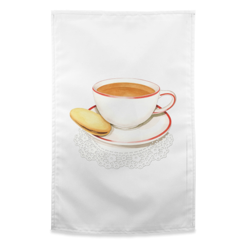 Cup of Tea and a Biccie - funny tea towel by Patricia Shea