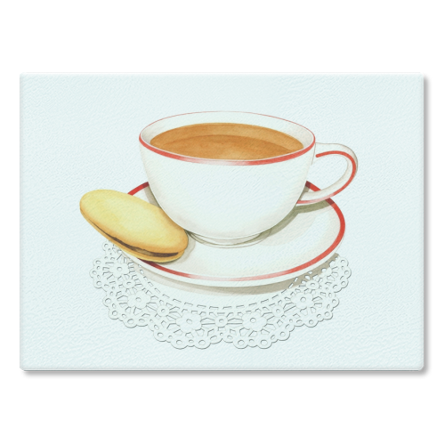 Cup of Tea and a Biccie - glass chopping board by Patricia Shea