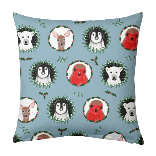 Mistletoe Animals - designed cushion by Sarah Leeves