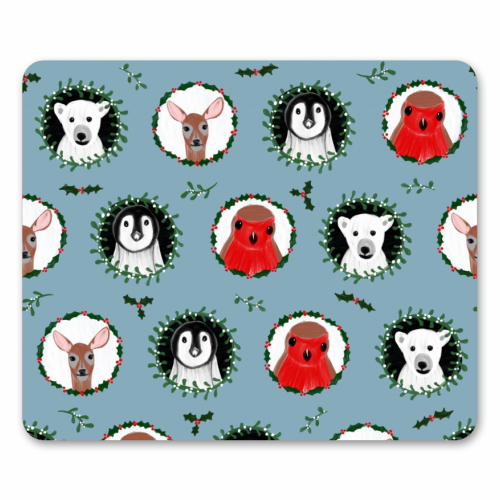 Mistletoe Animals - funny mouse mat by Sarah Leeves