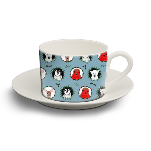 Mistletoe Animals - personalised cup and saucer by Sarah Leeves