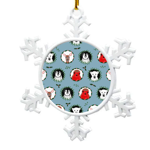 Mistletoe Animals - snowflake decoration by Sarah Leeves