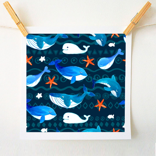 whales pattern - A1 - A4 art print by haris kavalla