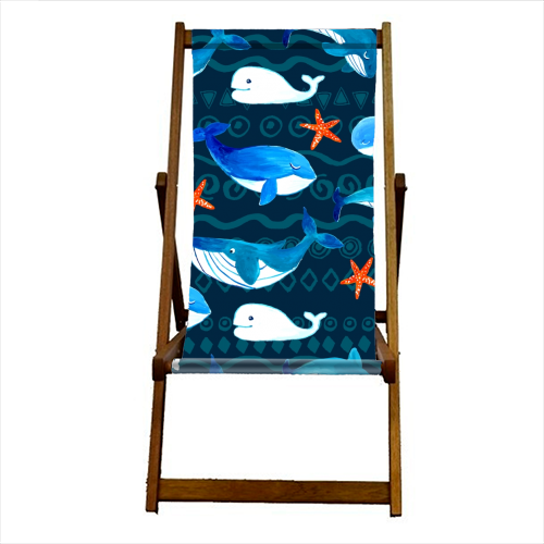 whales pattern - canvas deck chair by haris kavalla