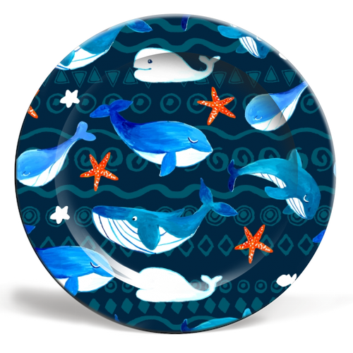 whales pattern - ceramic dinner plate by haris kavalla